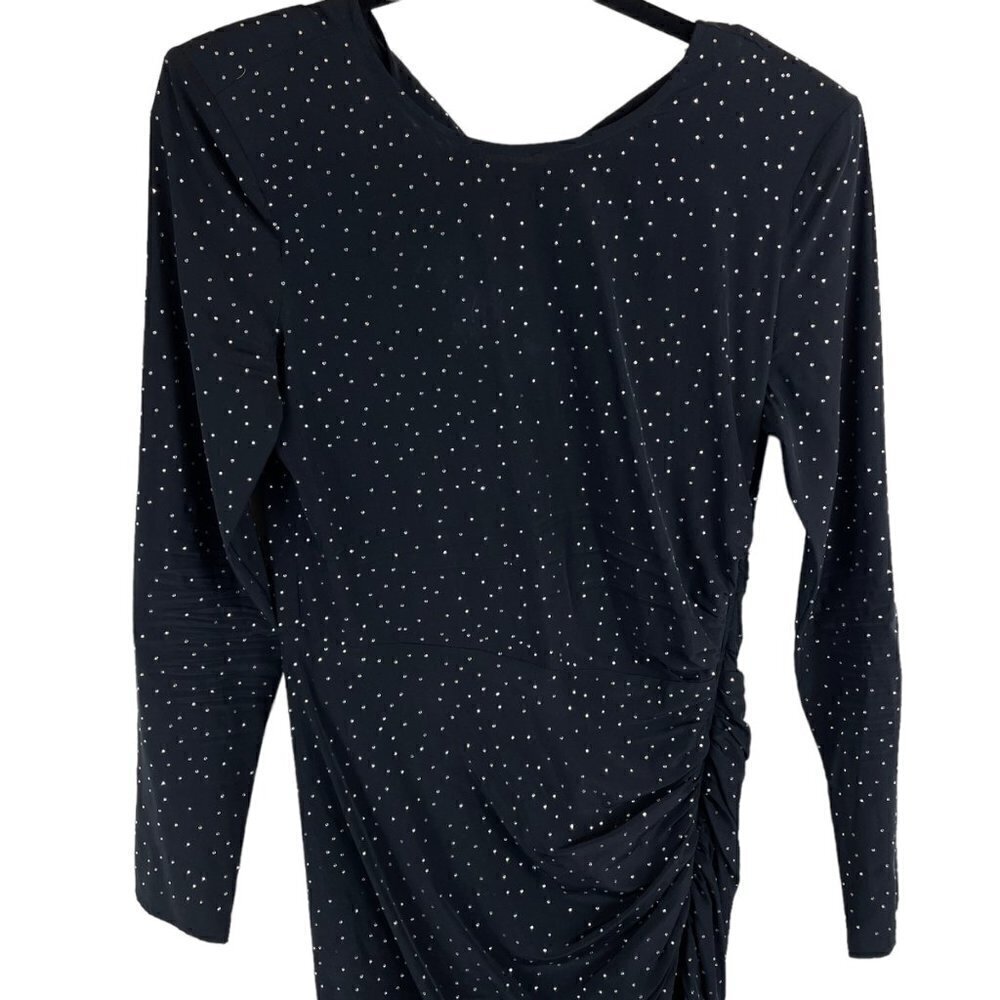 Veronica Beard Amara Ruched Silk Long-Sleeve Embellished Dress Black Size 2 - Picture 6 of 14